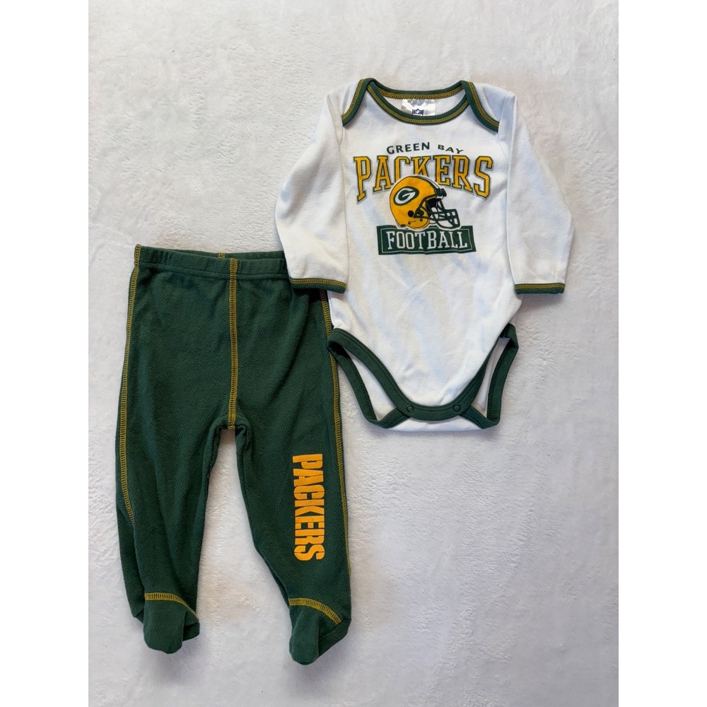 Green Bay Packers NFL Infant Newest Fan Bodysuit Set, Sz 6-9‎ Months